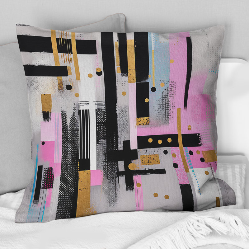 Coussin décoratif rose à rayures audacieuses - Cubisme