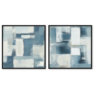 Lagoon Logic Framed Canvas Print Modern Abstract Decor by Art Remedy, Set of 2