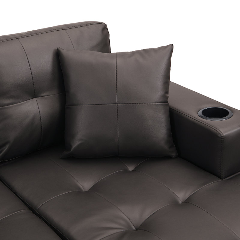 Ensemble de canapé modulaire pour salon avec méridienne en forme de L, porte-gobelet et méridienne moderne à gauche ou à droite (brun chocolat)
