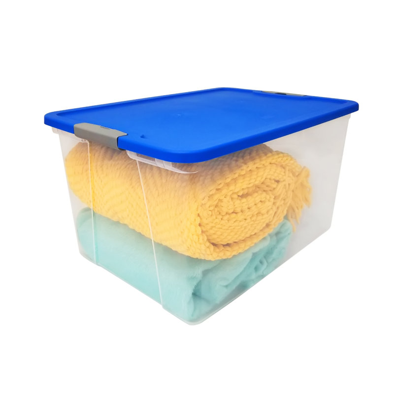 Homz Secure Latch Large Clear Stackable Storage Container Bin, Blue