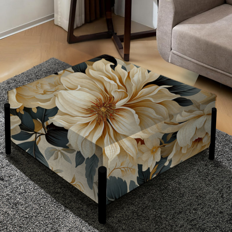 Motif de pivoines chics beige rétro - Grand repose-pieds carré floral