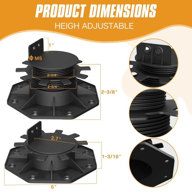 Paquet de 24 bases de support de terrasse réglables - Blocs de base robustes imperméables et antirouille