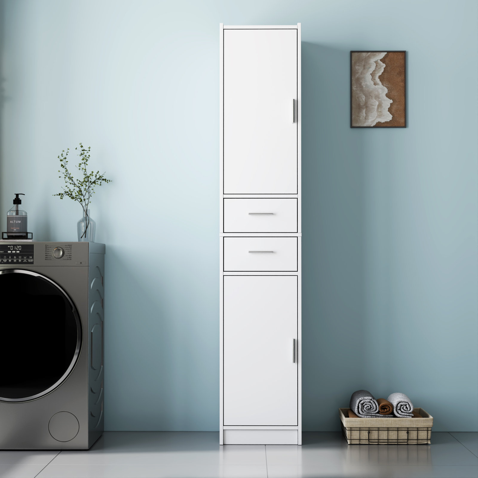 Lulu Modern Tall Bathroom Storage Cabinet With Doors, Drawers and Adjustable Shelves