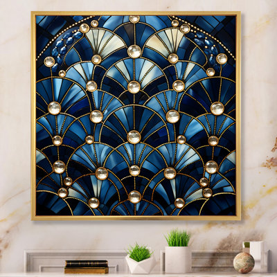 Art Deco Blue Golden Tile Elegance 1 II - Geometric Wall Art