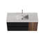 Meuble-lavabo de 48 po en noyer avec lavabo blanc brillant et tiroirs noirs doux, fixé au mur pour les salles de bain modernes