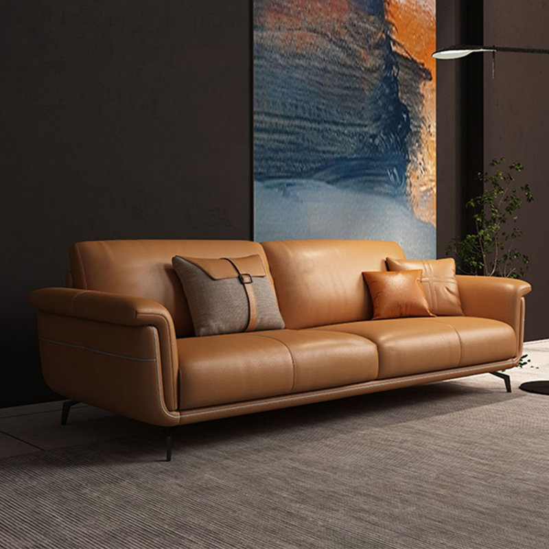 Causeuse coussin orange en cuir véritable, H 33,86 po x l 82,68 po x P 36,2 po