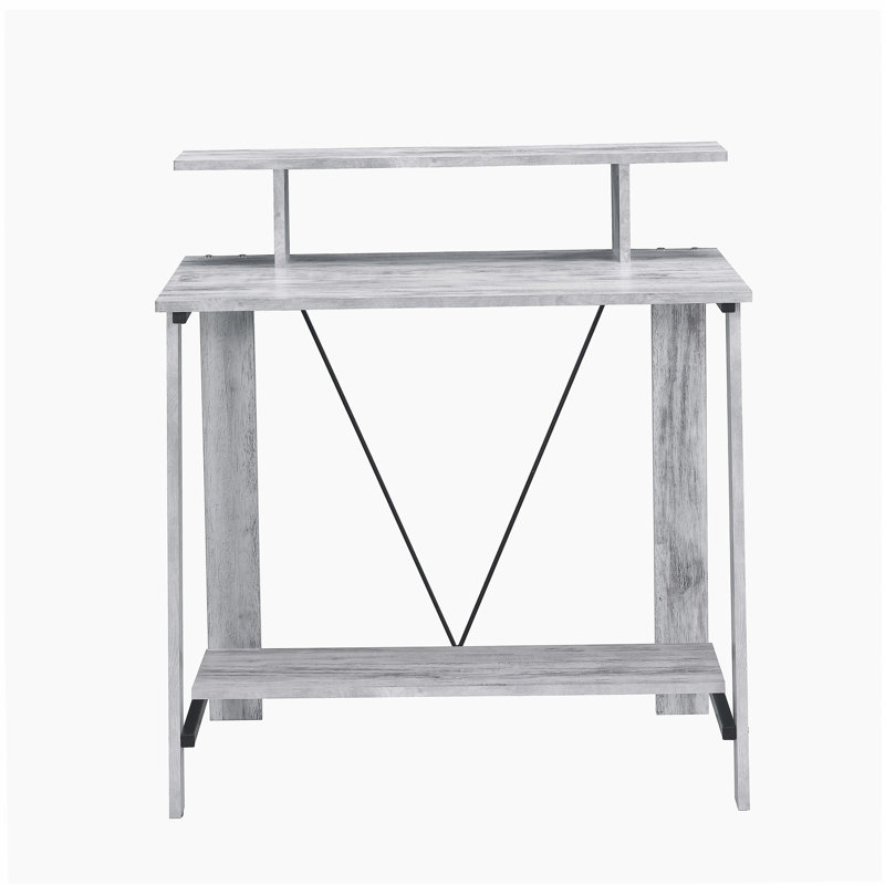 Antique White and Black Writing Desk with Upper Shelf, Antique White