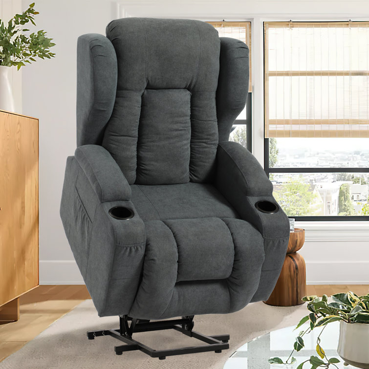 Modern Living Room Recliner Made of Thick Cushion Fabric with Massage Function Latitude Run Fabric: Gray Linen Blend