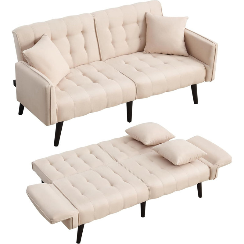 Small comfortable fabric sofa with adjustable backrest and armrests, Beige