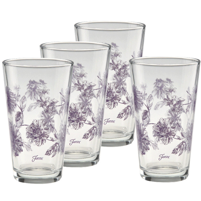 Ensemble de 4 verres refroidisseurs floraux lavande à 16 onces Fiesta, Mauve