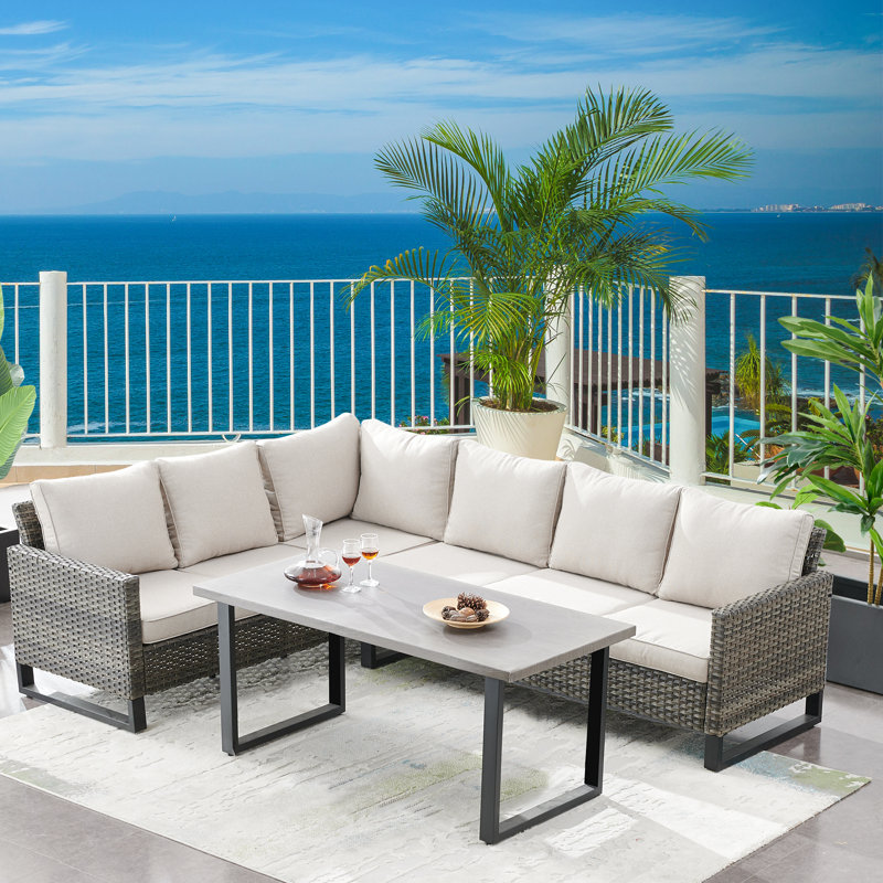 Nazime Wicker 6 - Person Patio Conversation Set with Cushions, Beige