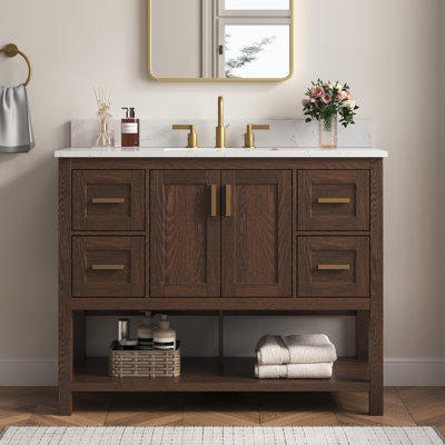 Meuble-lavabo autoportant en noyer de 43 po Aastha