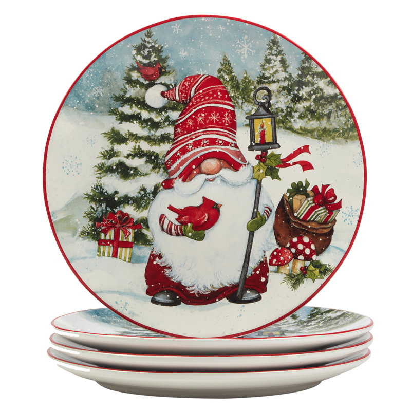 Ensemble de 4 assiettes à dîner gnomes de Noël 11 po
