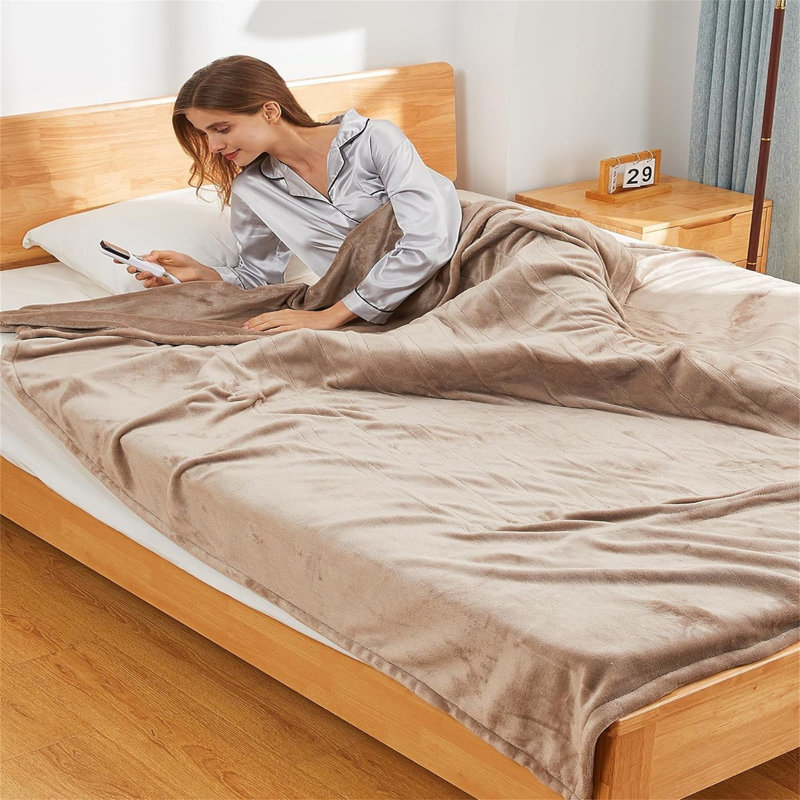 Thermal Fleece Electric Heated Blanket Throw 6 Heat Settings Digital Controller 4 Hours Auto Shut Off 180cm