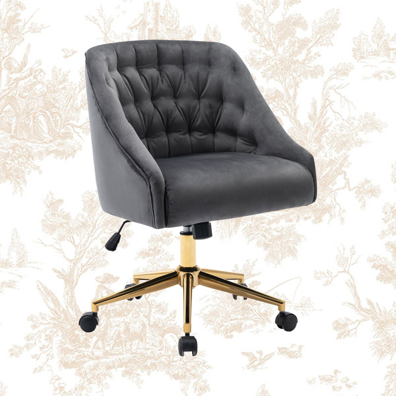 Chaise de travail en velours Batrice, Gris