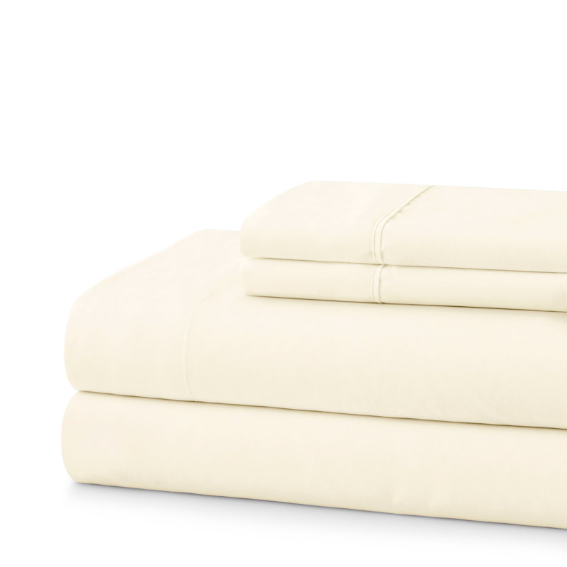 100% Cotton Percale 4-Piece Solid Sheet Set, Ivory, King