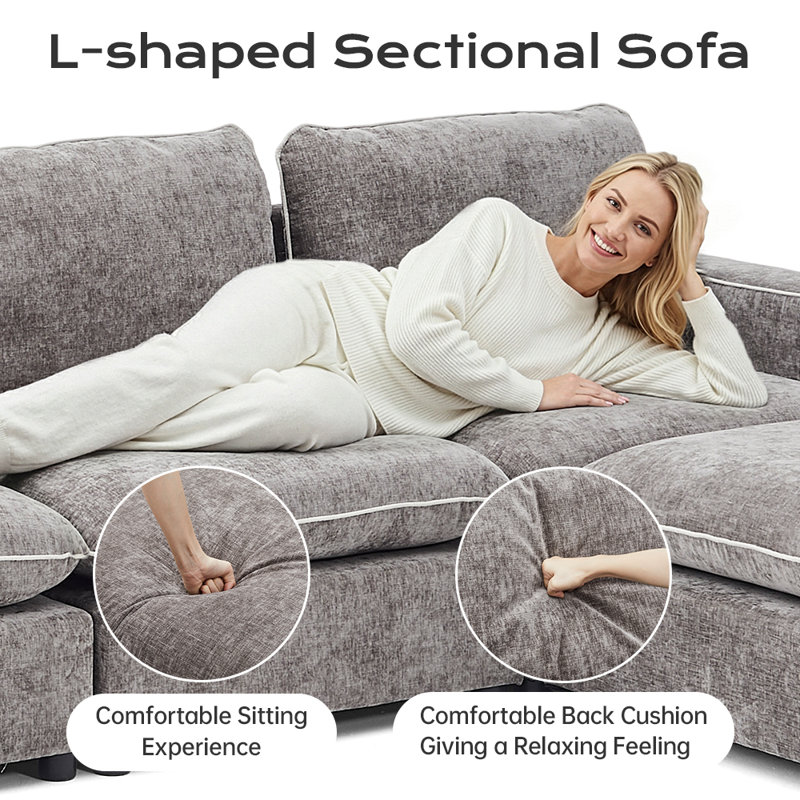 6-Piece U-Shaped Gray Chenille Modular Sectional With Storage Arm, Gray Chenille