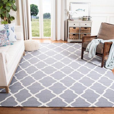 Rodgers Hand Woven Flat Weave Wool/Cotton Geometric Rug in Gray