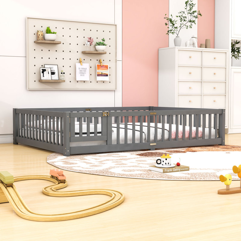 Queen Floor Bed with Removable Slats and Switchable Door Design