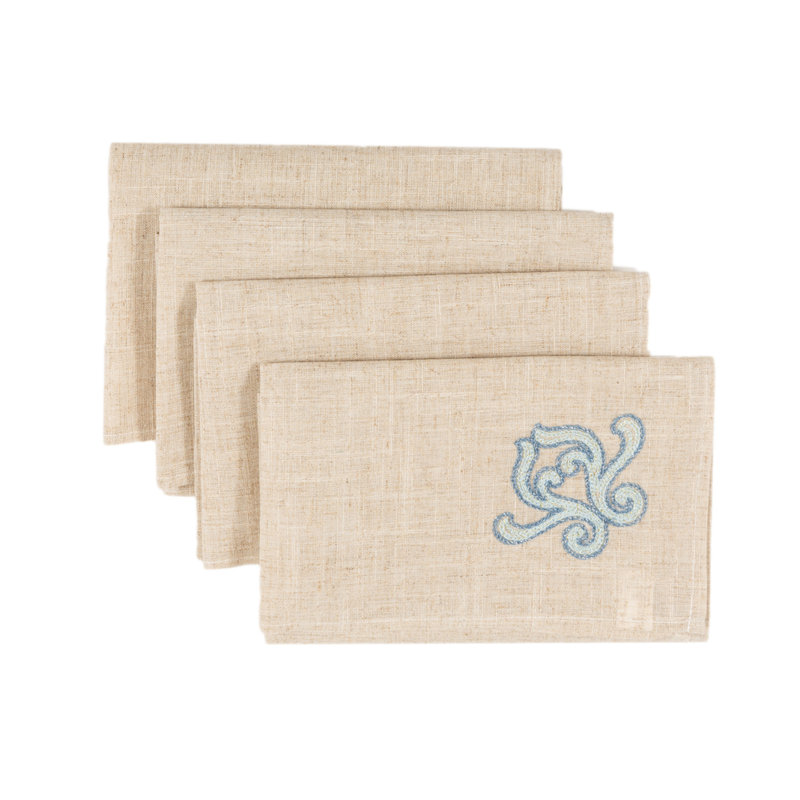 Serviettes de lin 20" à broderies celeste glistening