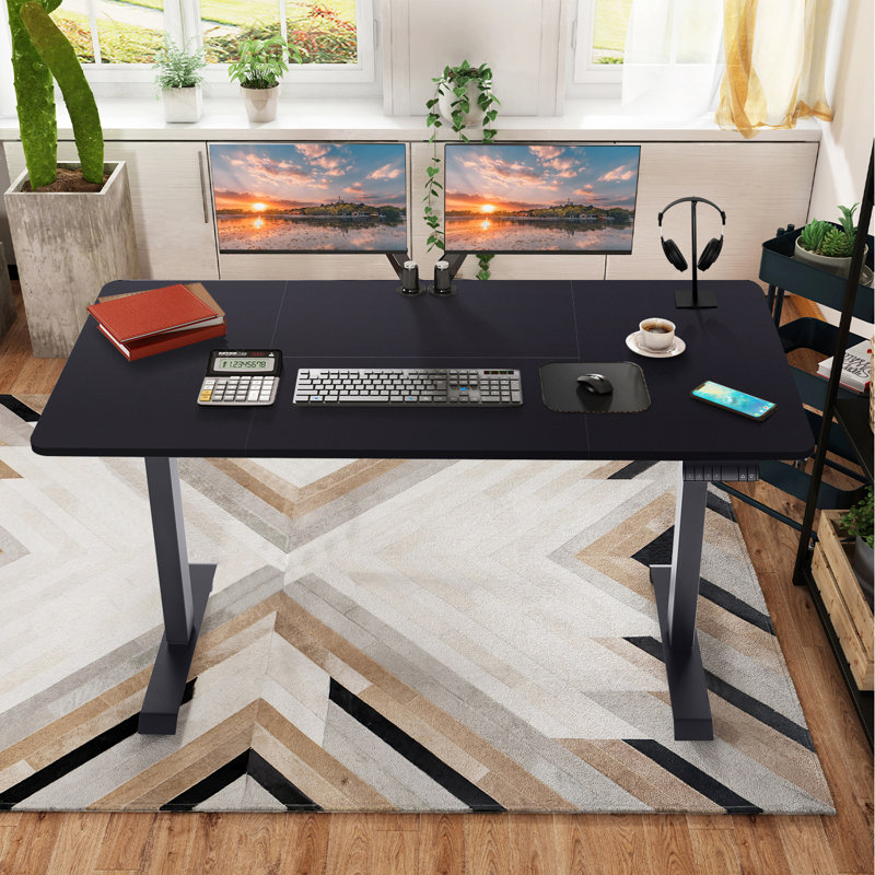 160CM x 80CM Electric Height Adjustable Standing Desk, Black, Black