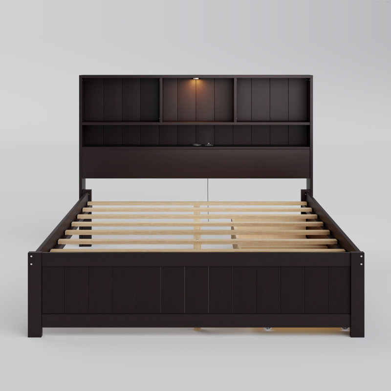 Bed with Charging Station, and 2 Side Drawers, White, Twin