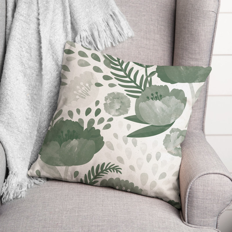 Housse et insert de coussin carré simple Simple Floral 15, 16 po x 16 po, Vert