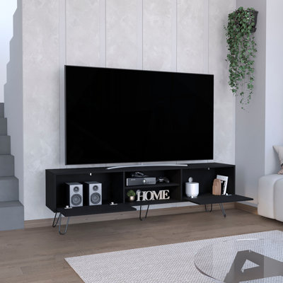 Meuble télé Waco, support en épingle à cheveux avec rangement spacieux et trous de gestion des câbles, blanc