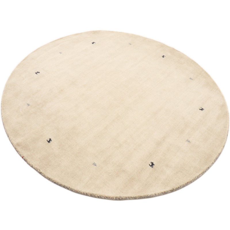 Handwoven Wool Gabbeh Uni White Rug, Round 150cm