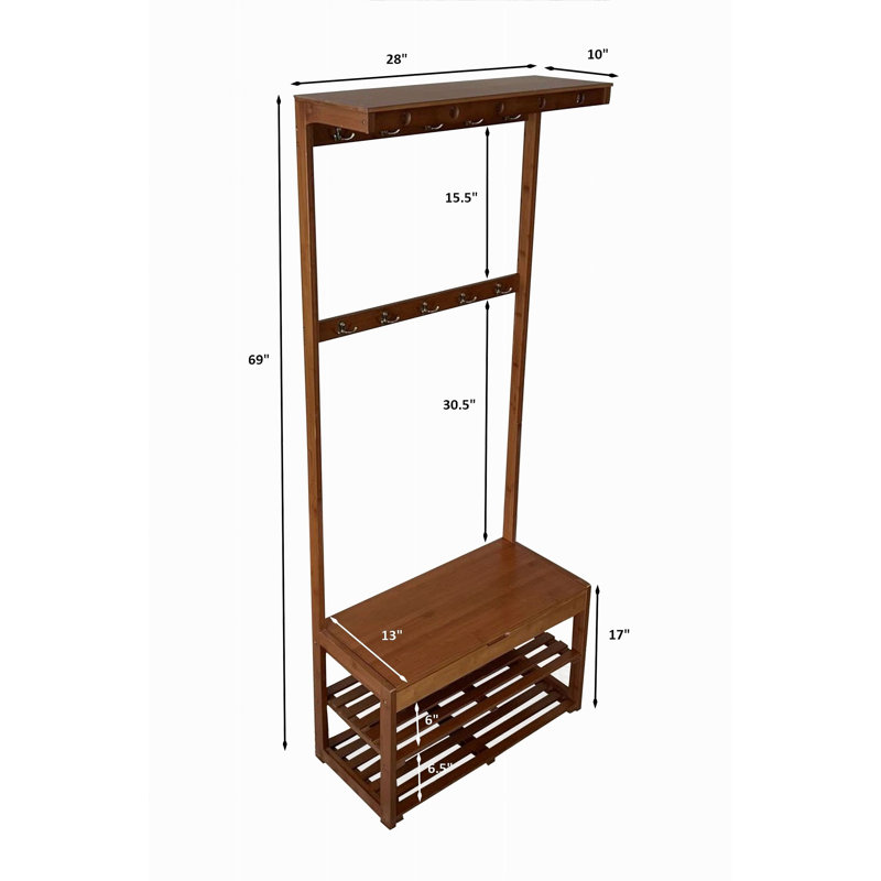 Hall Tree 28'' Wide with Bench and Shoe Storage, Mahogany