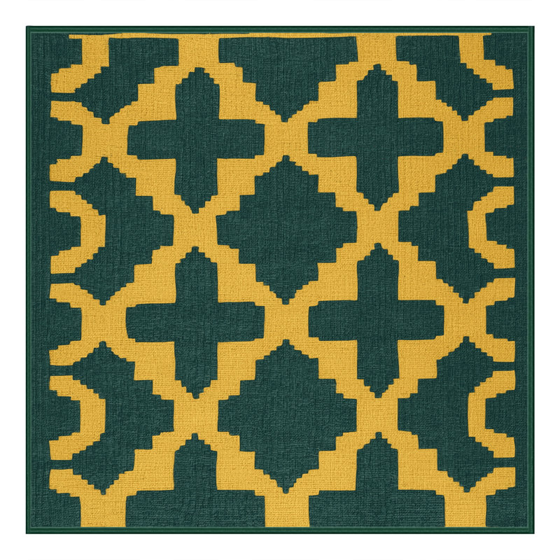 Machine Washable Trellis Green Area Rug, Square 5'