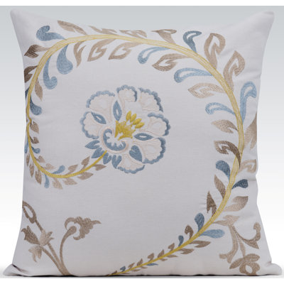 Vintage Embroidered Feather Throw Pillow