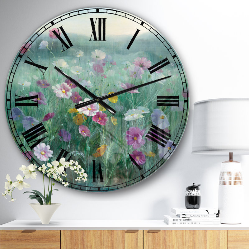 Floral Farmhouse Metal Wall Clock - Flower Field, Small