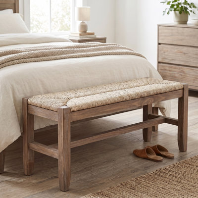 Aston 40" W Solid Wood Entryway Bench with Seagrass Seat
