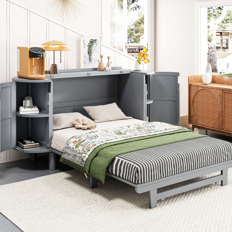 Lit double gris avec compartiment de rangement dissimulé. Matelas pliable pour une utilisation efficace. Ornement sophistiqué. Espaces latéraux intégrés. Et Scratch-. Options de blanc. L 76,4 po x l 108,3 po x H 42 po. Non