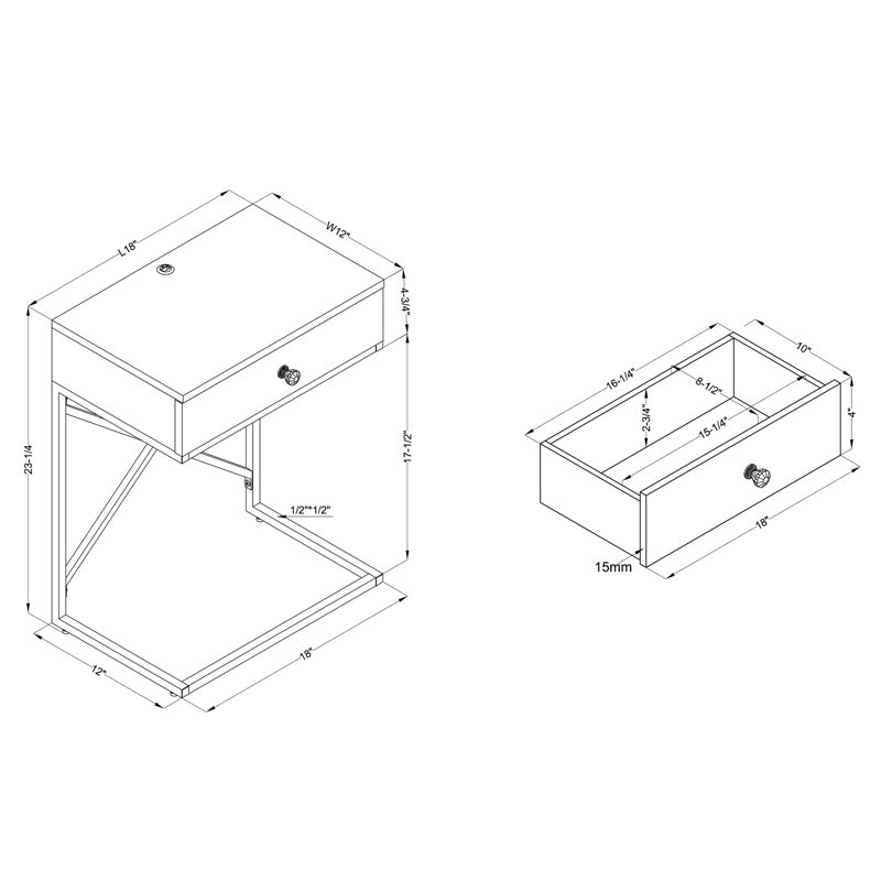Table de bout avec rangement Gibby, Gris clair