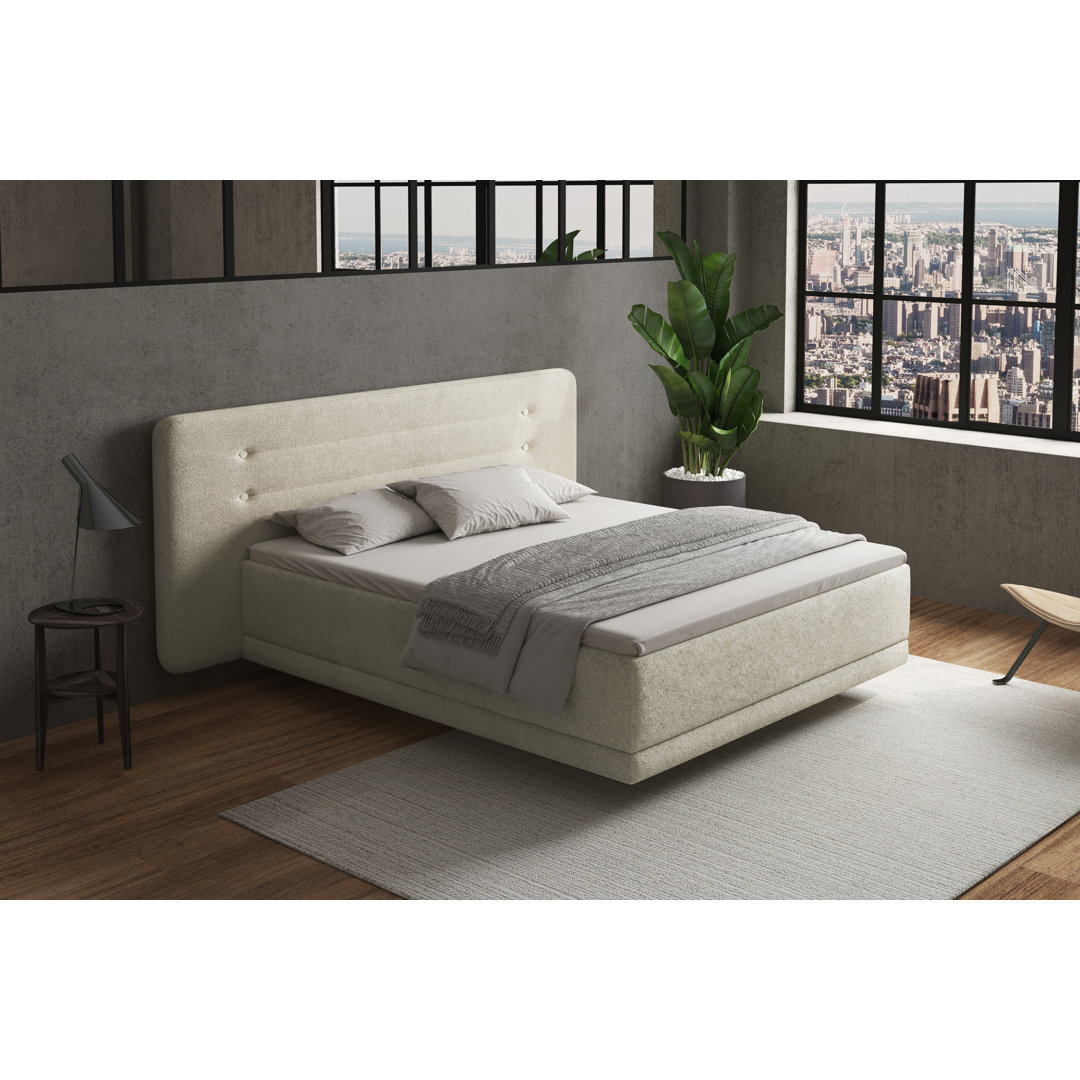 Boxspringbett Giada mit Premium Visco Topper, in schwebender Optik, mit BouclÃ© Stoff bezogen