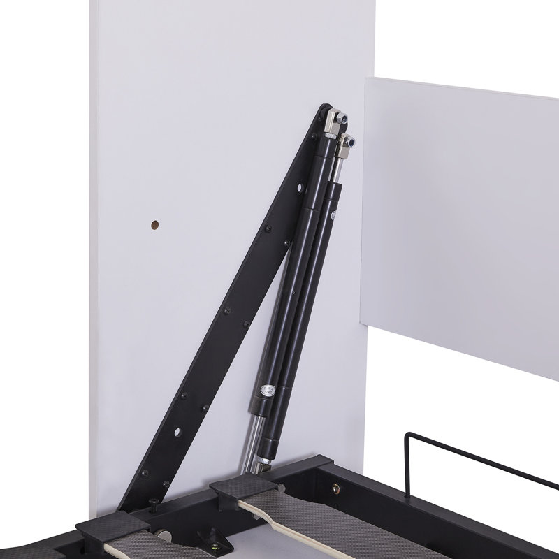 Configuration de lit simple blanc avec tablette et espace - rangement compact dans la chambre à coucher, ajout pratique