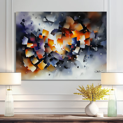 Multicolore encre céleste Vortex I - décor géométrique en métal, impression moderne sur métal
