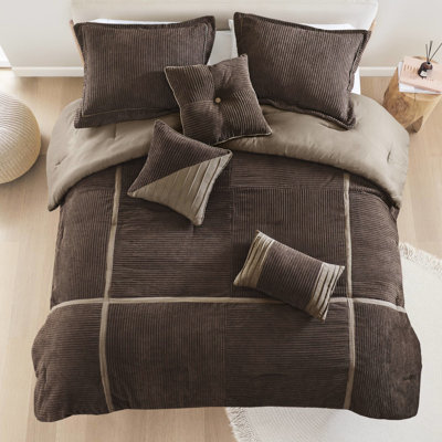 Brown Corduroy Comforter For Queen Bed - Smooth Brushed Fabric Reverse, Increases Comfort Bedding 100% , Breathable And -Wicking