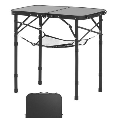 2ft Aluminum Folding Camping Table Adjustable Three - Stage Height 10.2/18.9/23.6 Inch Scratch Tabletop For Indoor Gatherings Black Portable Supports 66 Lbs