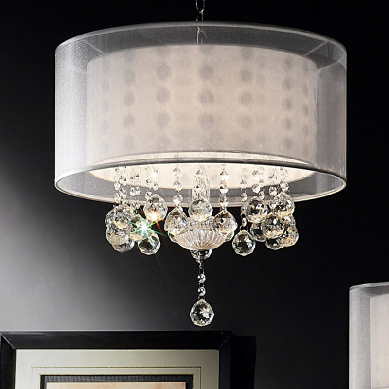 Haut 19 "plafonnier" Moiselle ", accents argent et cristal, abat-jour, Argent