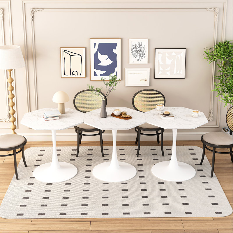 Sophisticated Octagonal Coffee Table With Sturdy Base For Various Rooms, White Marble