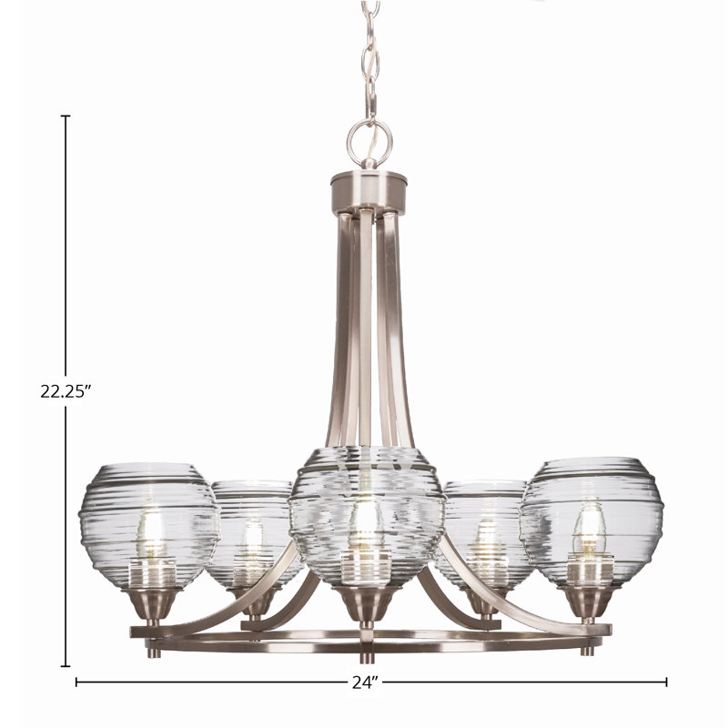 Lustre 5 lumières Paramount illustré en finition nickel brossé avec verre fumé de 6 po, Clear