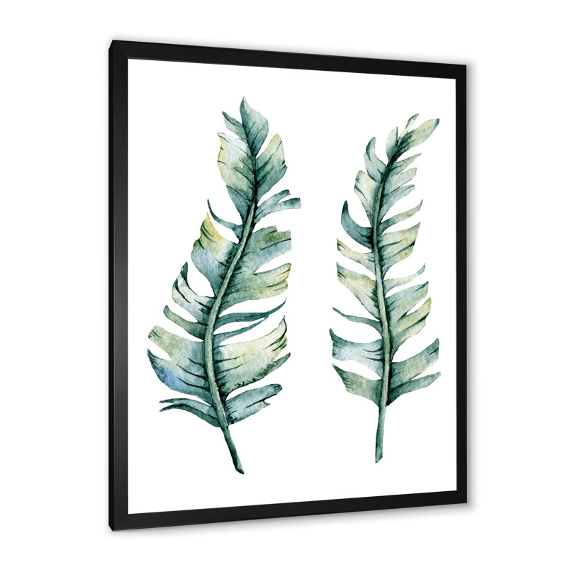 Duo de feuilles tropicales - reproduction d'art sur toile, H 40 po x l 30 po x 1,5 po, Cadre noir