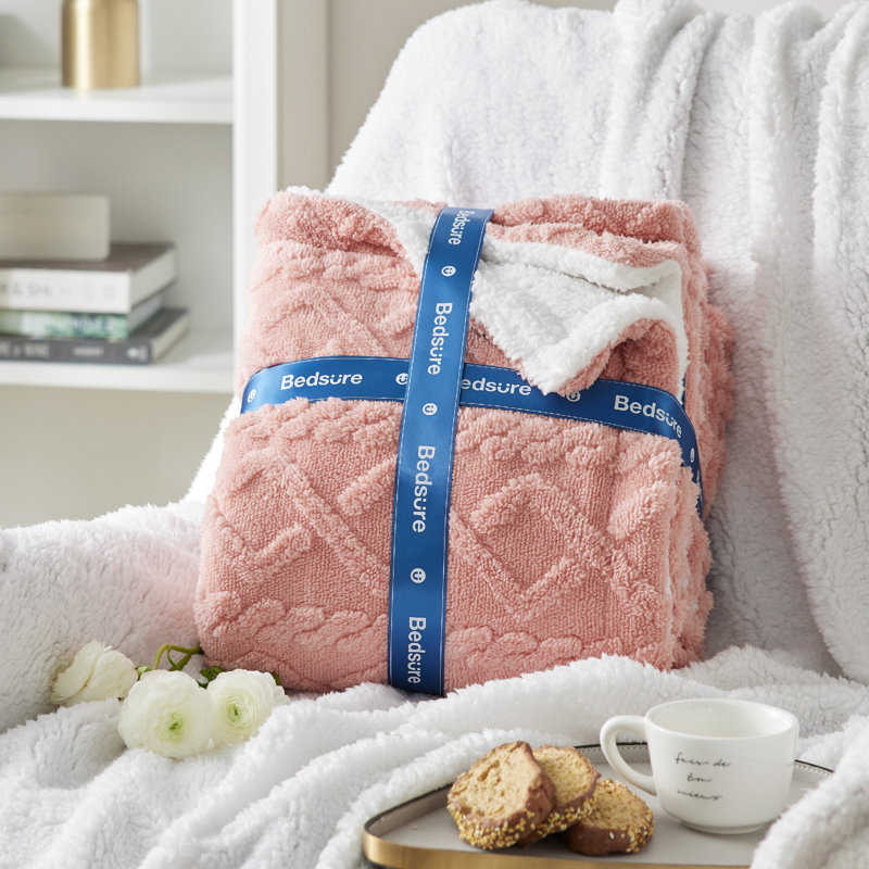 Couvre-lit pour lit Sherpa, Grand lit, Rose poudreux