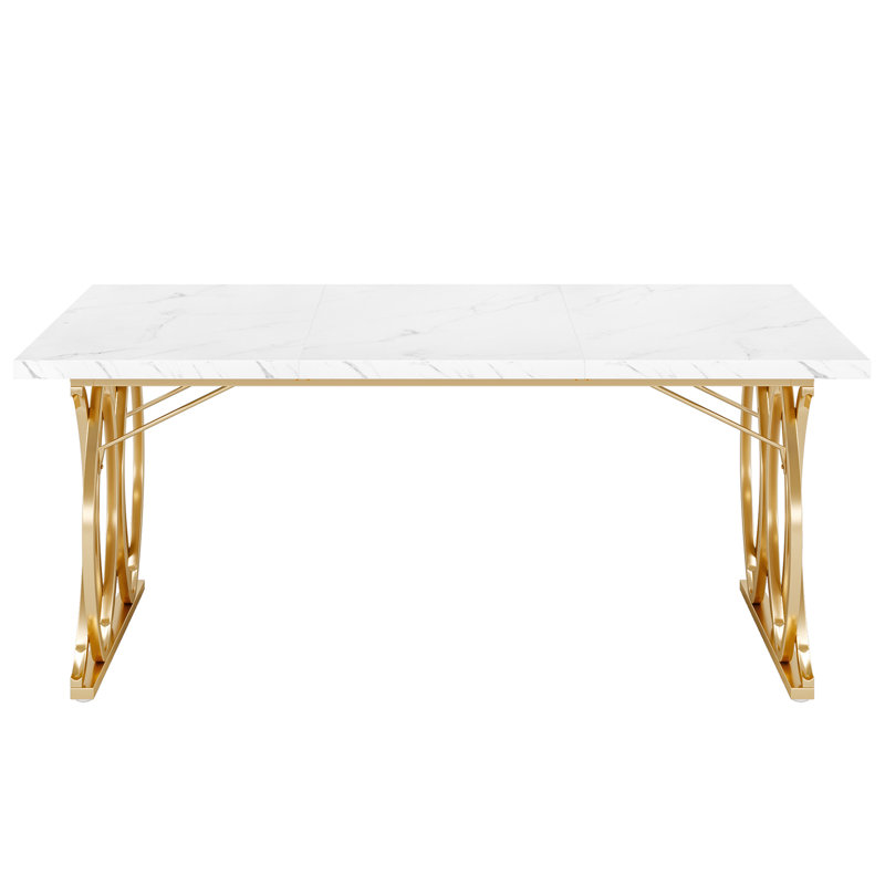 Ebern Designs 63" Modern Dining Table with Faux Marble Tabletop for 4-6 ...