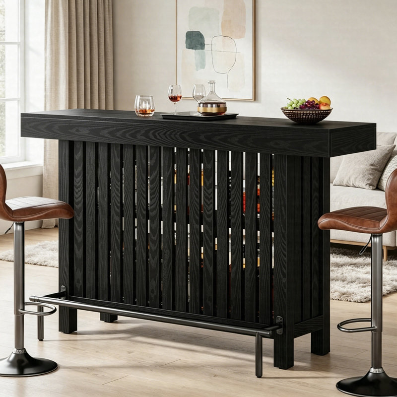 Unité de bar à la maison avec rangement, table de bar à 2 niveaux avec repose-pieds, table de pub moderne pour la cuisine, la salle à manger et le salon