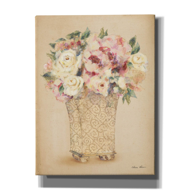 «Roses in Painted Vase 2» par Cheri Blum, art mural sur toile, H 16 po x l 12 po x P 0,75 po
