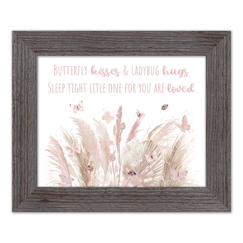 Butterfly Kisses And Ladybug Hugs - Single Picture Frame Textual Art, Grey, 11" H x 14" W x 0.75" D